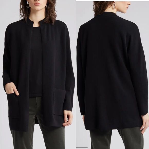 Eileen Fisher Woman Small Petite Open Front Cardigan Italian Yarn Wool Brown - Picture 1 of 14
